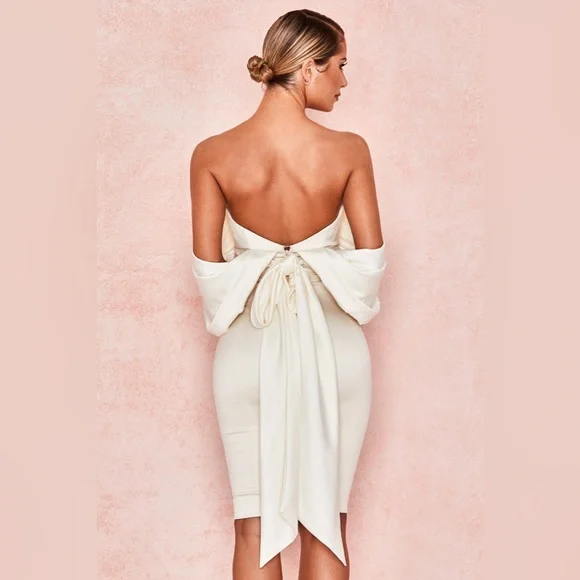 HOUSE OF CB 'Aisha' Ivory Satin Strapless Dress NWOT - Picture 13 of 13